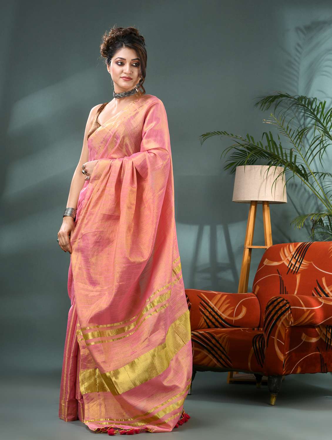 women solid plain saree with blouse - 21986599 -  Standard Image - 2