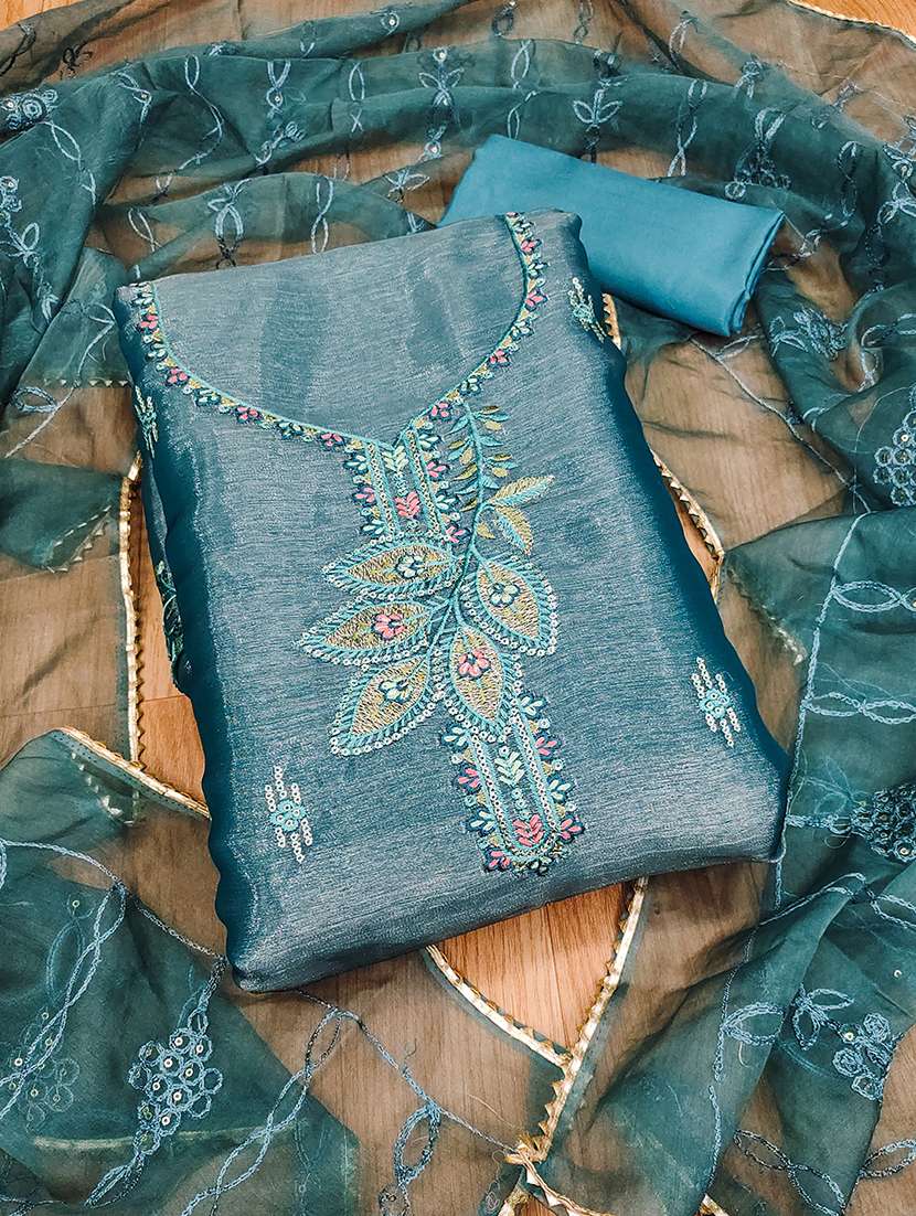 women solid with work embroidered unstitched suit set