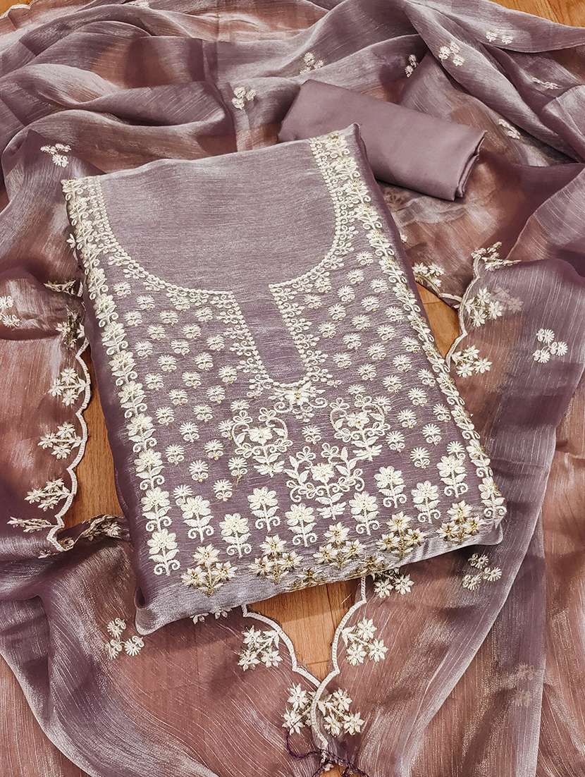 women solid with work embroidered unstitched suit set
