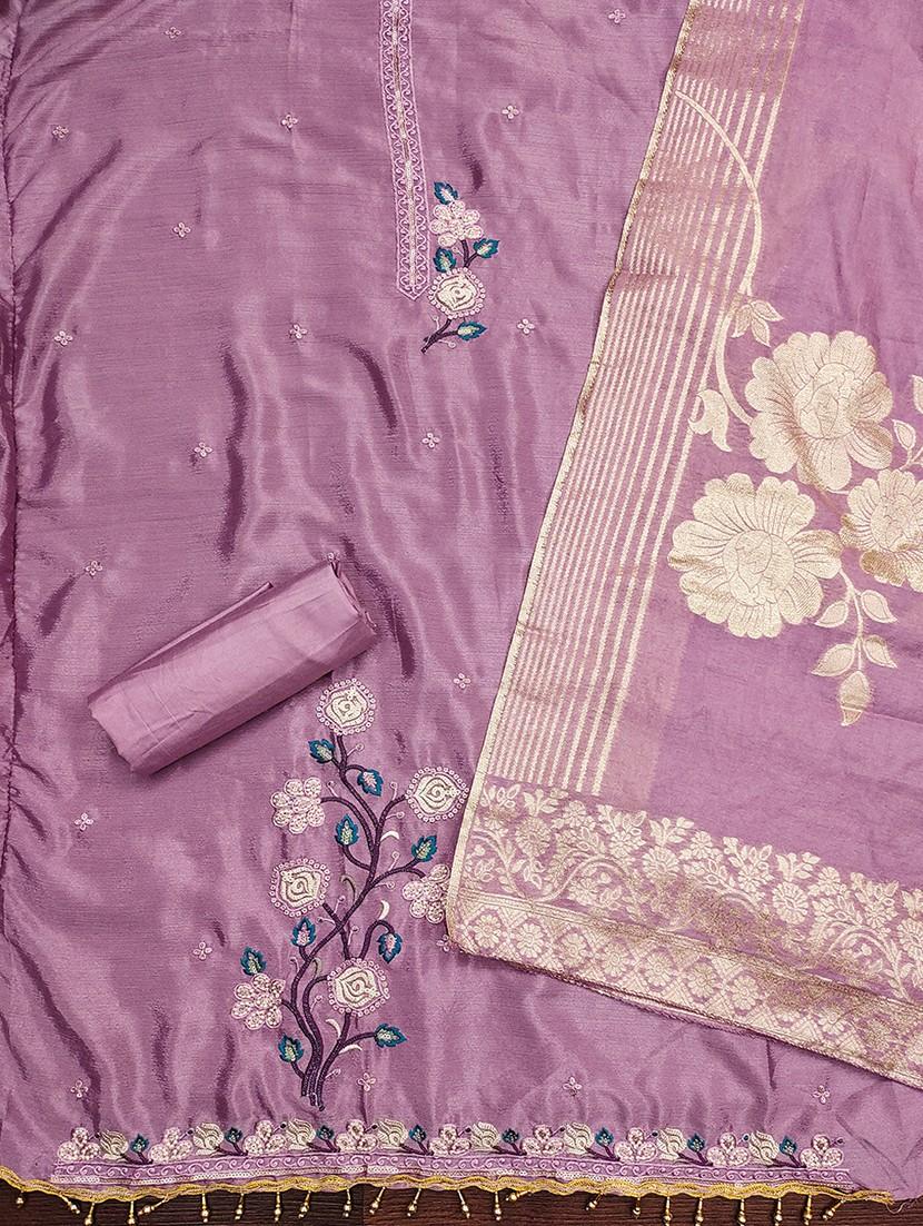 women solid with work embroidered unstitched suit set - 21986647 - Standard Image - 2