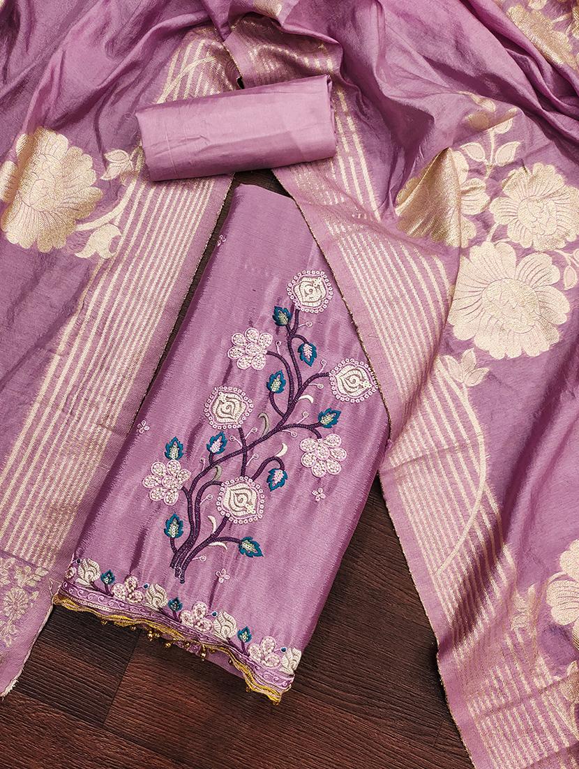 women solid with work embroidered unstitched suit set - 21986647 - Standard Image - 2