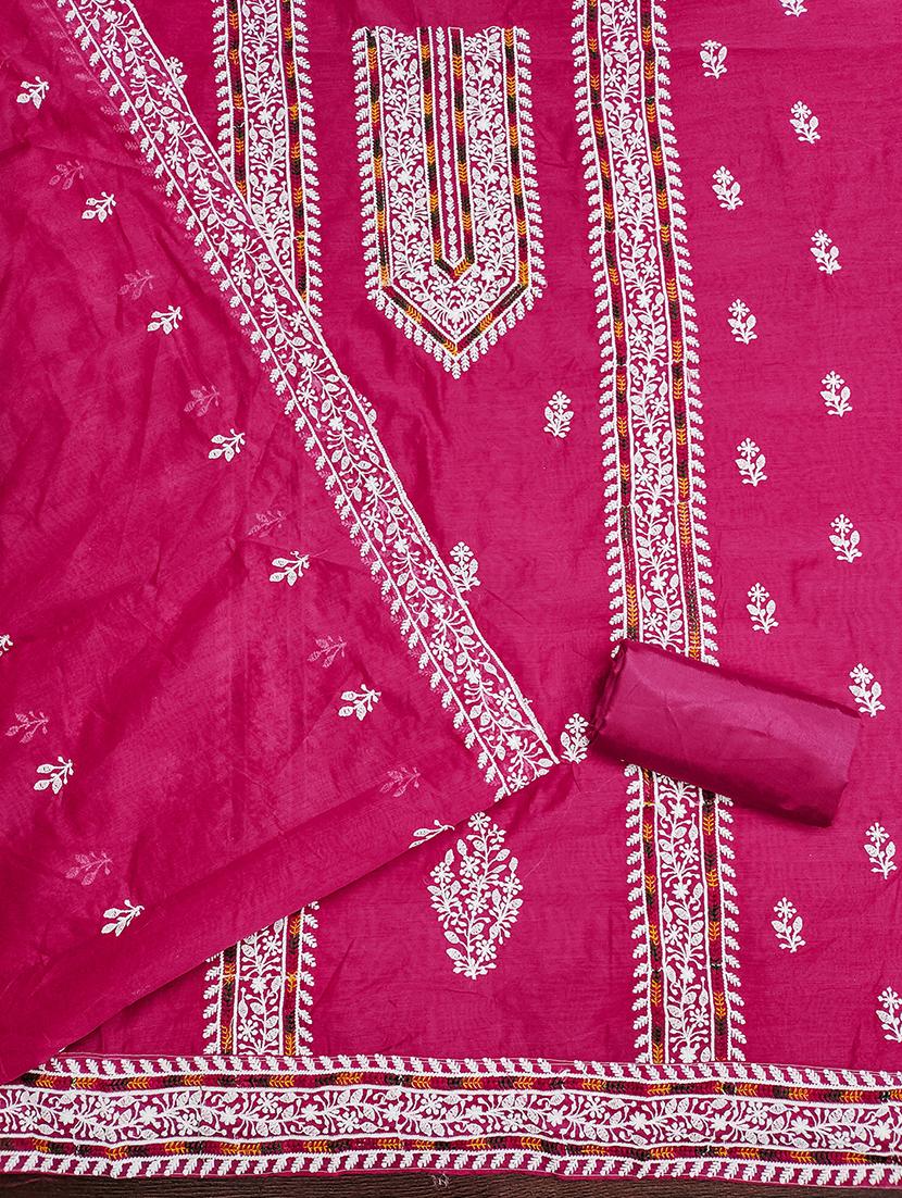 women solid with work embroidered unstitched suit set - 21986659 - Standard Image - 2