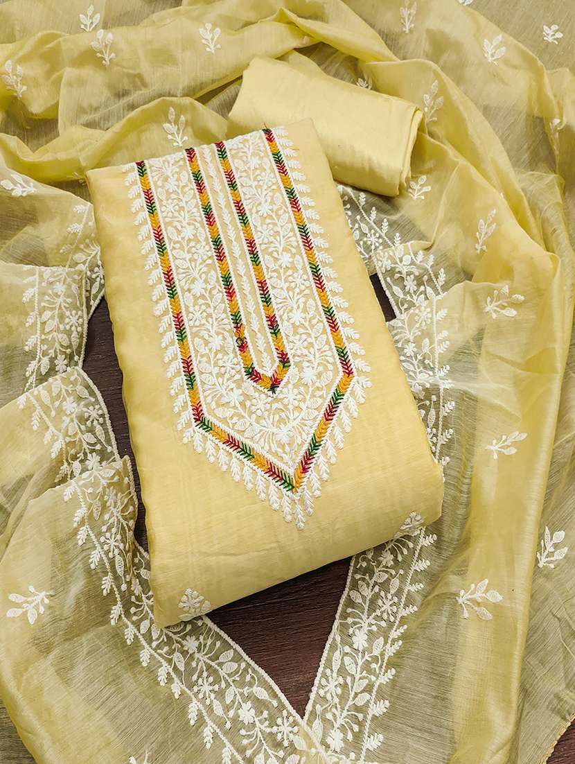 women solid with work embroidered unstitched suit set