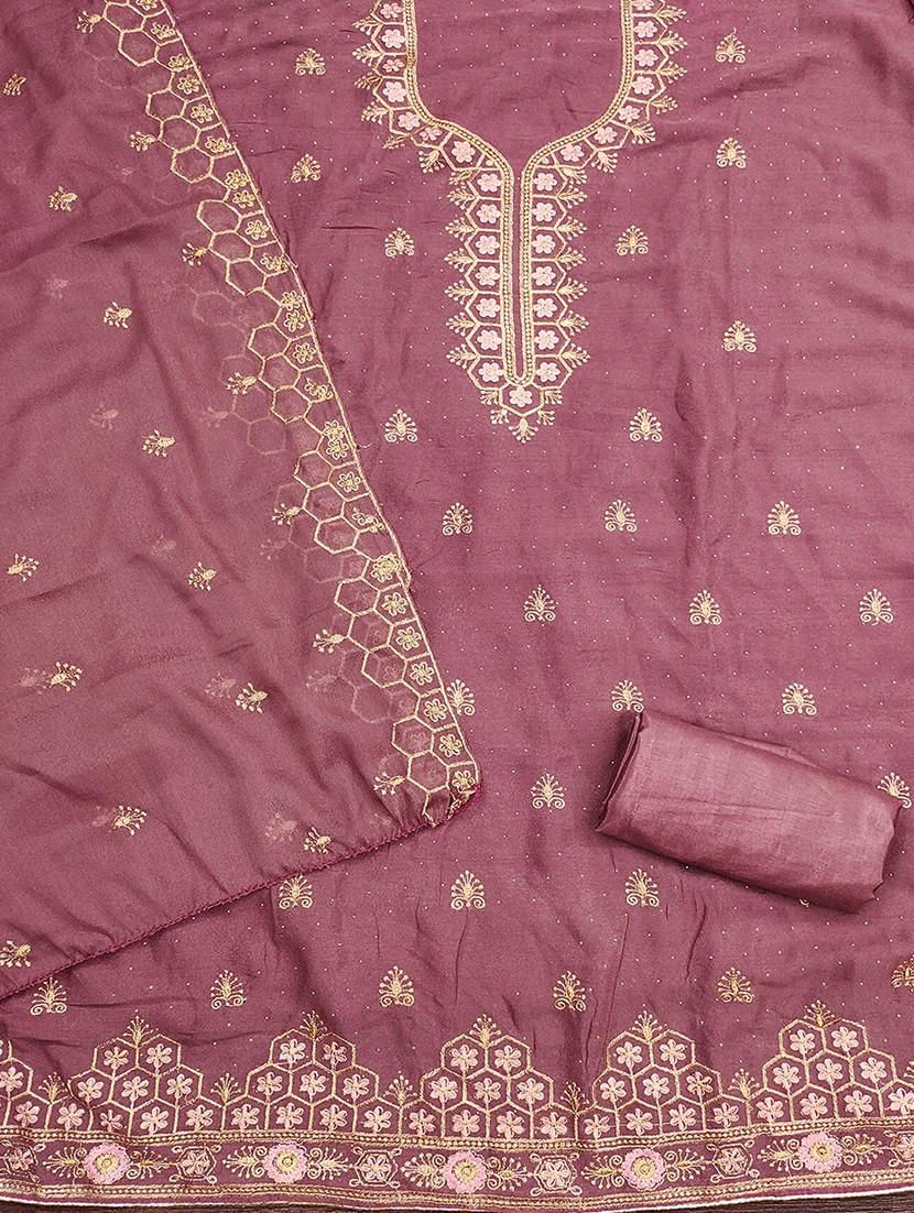 women solid with work embroidered unstitched suit set - 21986671 - Standard Image - 2