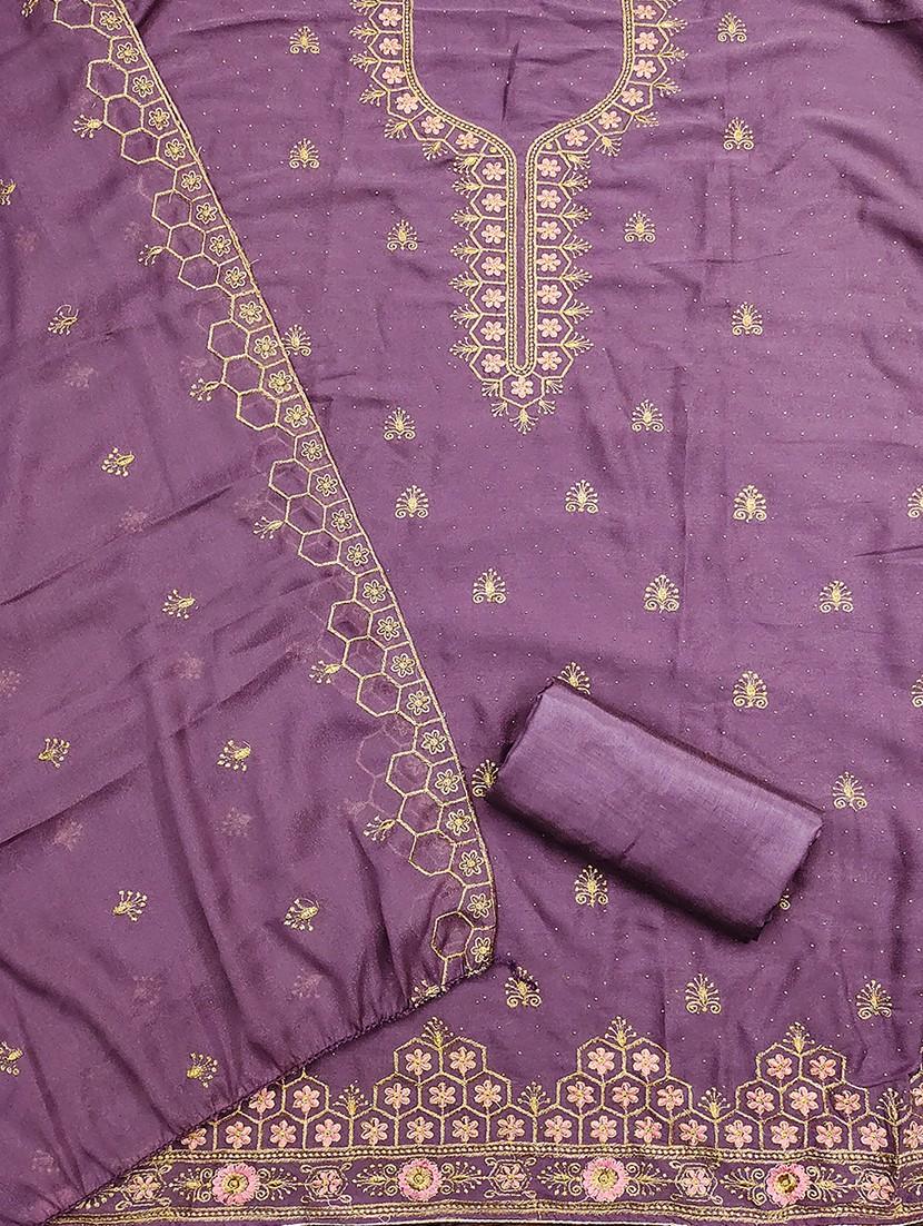 women solid with work embroidered unstitched suit set - 21986672 - Standard Image - 2