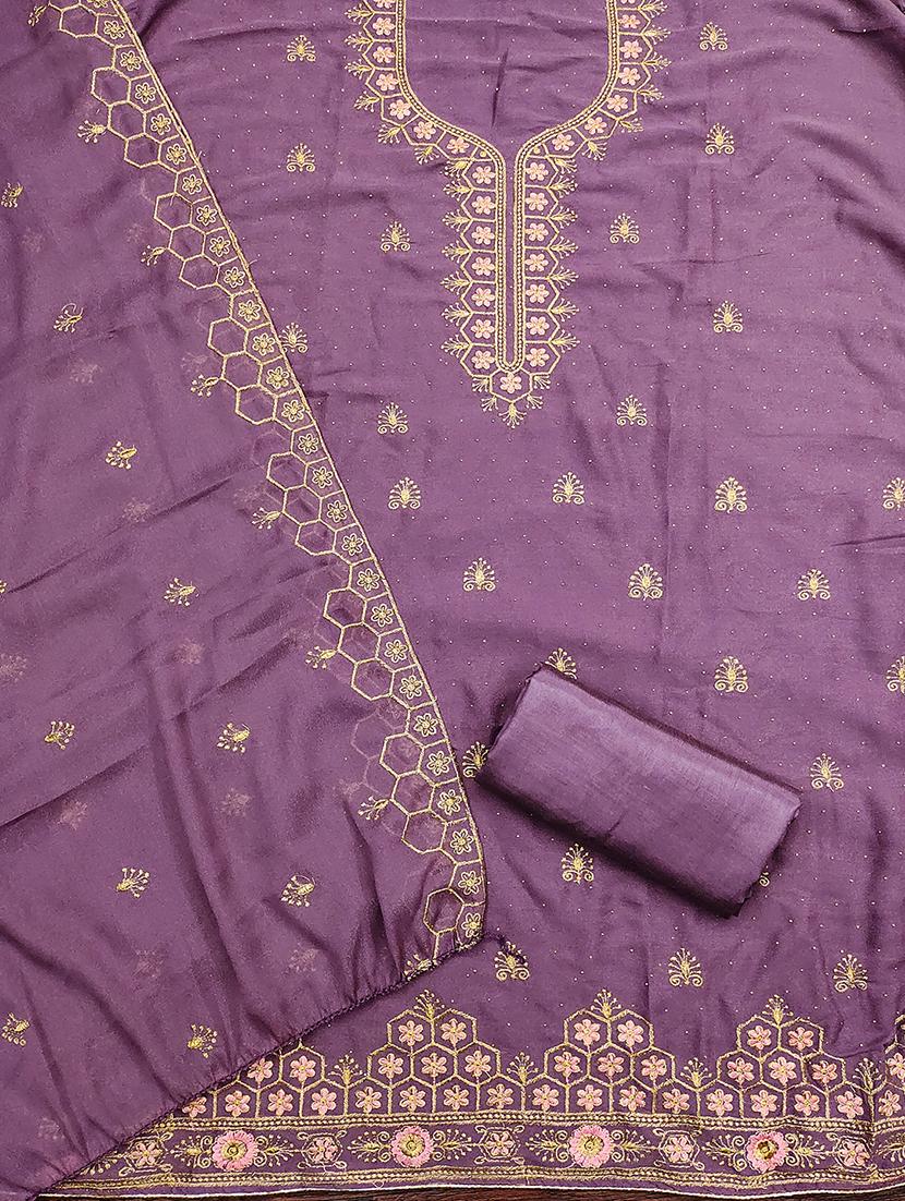 women solid with work embroidered unstitched suit set - 21986672 - Standard Image - 2