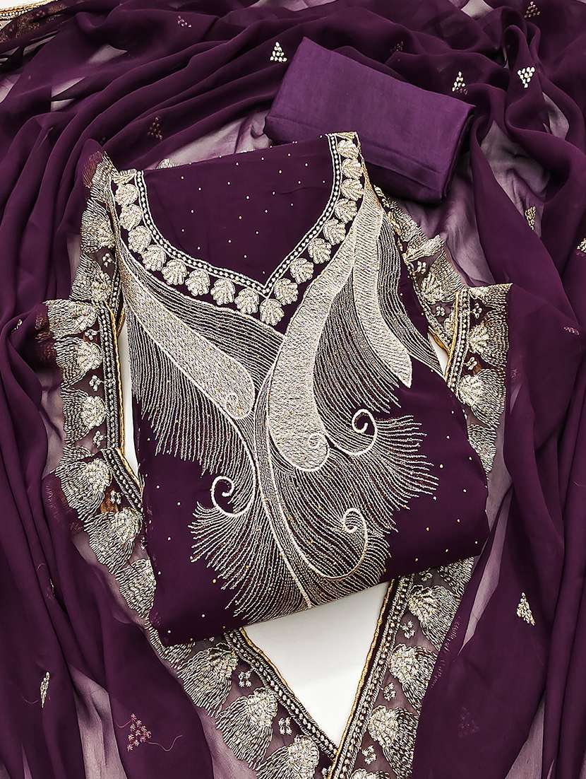 women solid with work unstitched suit set