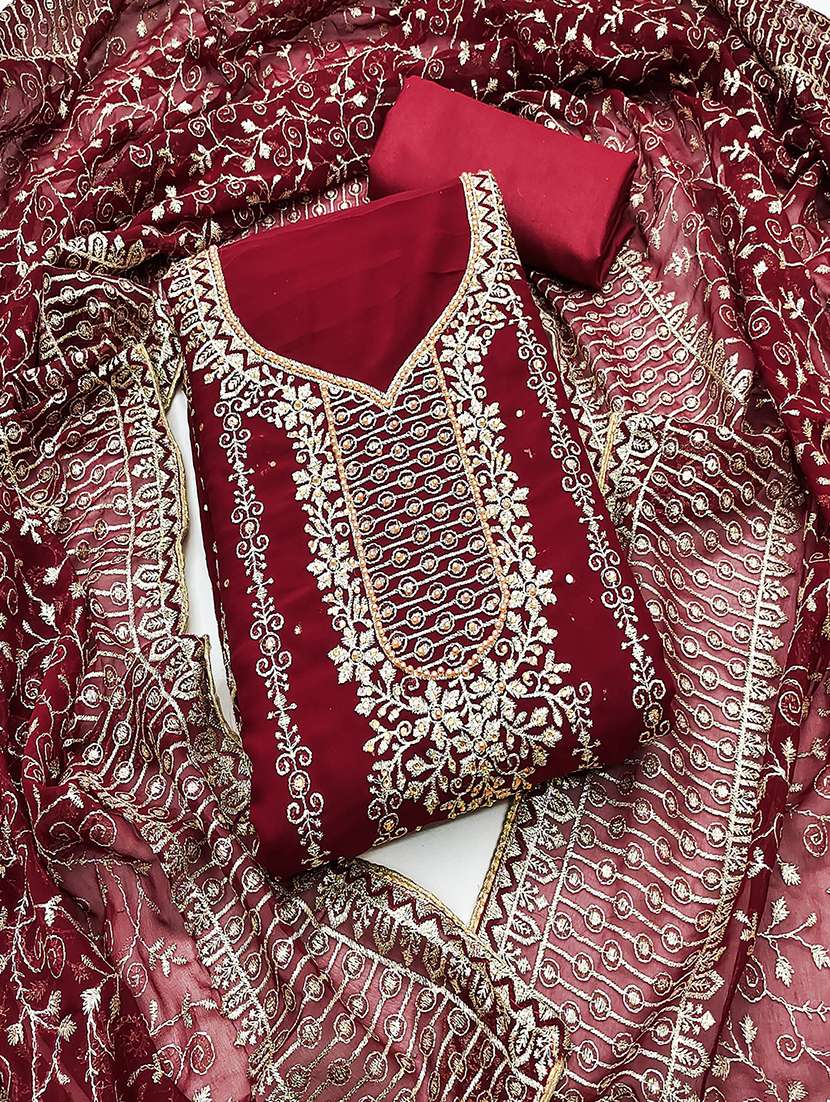 women solid with work embroidered unstitched suit set