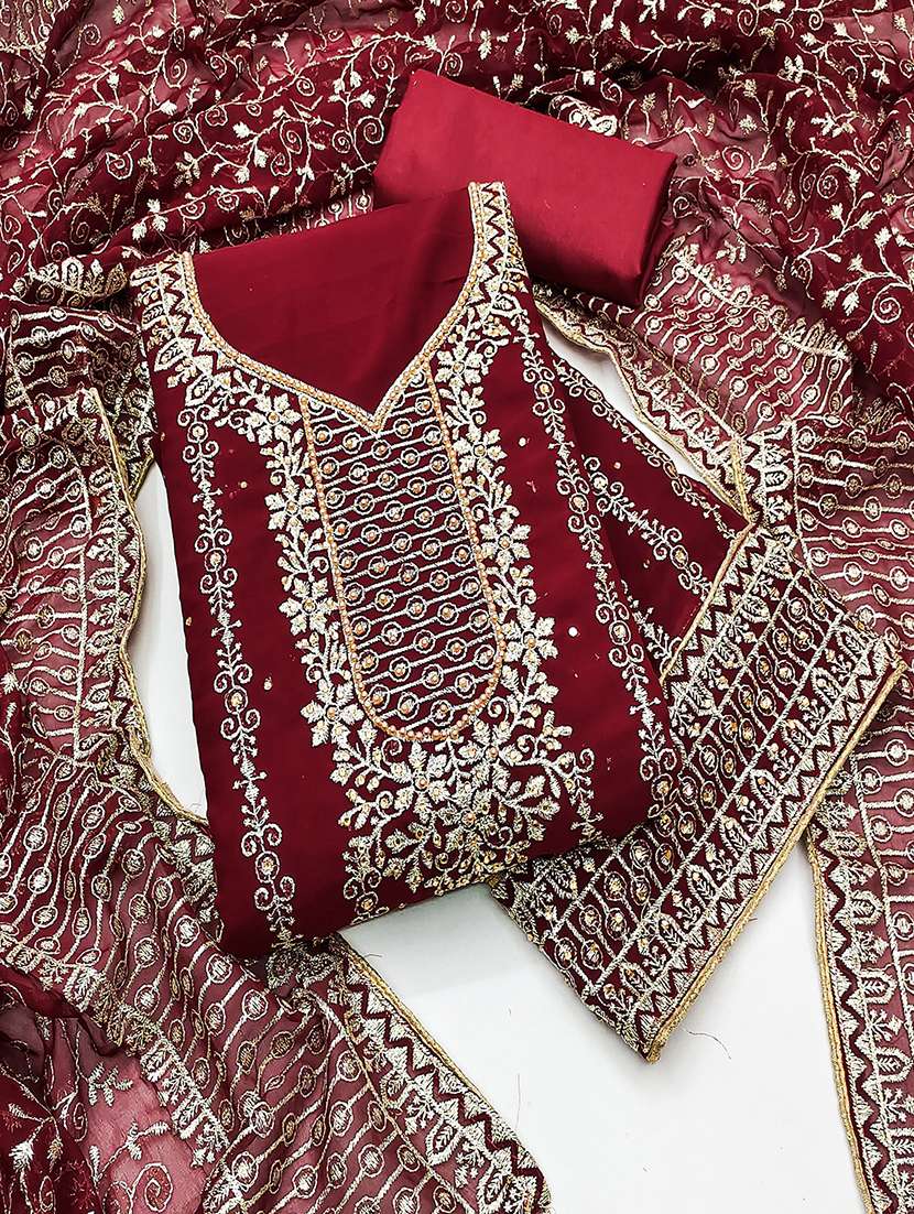 women solid with work embroidered unstitched suit set - 21986681 -  Standard Image - 2