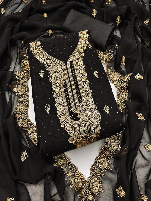 women solid with work embroidered unstitched suit set - 21986684 -  Standard Image - 0