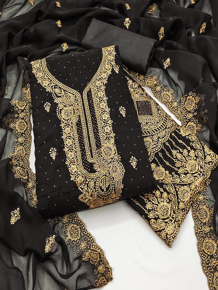 women solid with work embroidered unstitched suit set - 21986684 - Standard Image - 2
