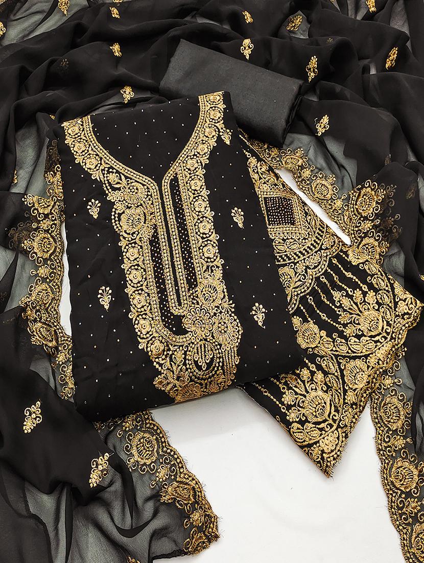 women solid with work embroidered unstitched suit set - 21986684 - Standard Image - 2