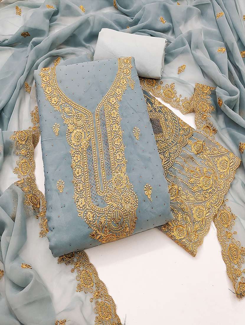 women solid with work embroidered unstitched suit set - 21986687 -  Standard Image - 2