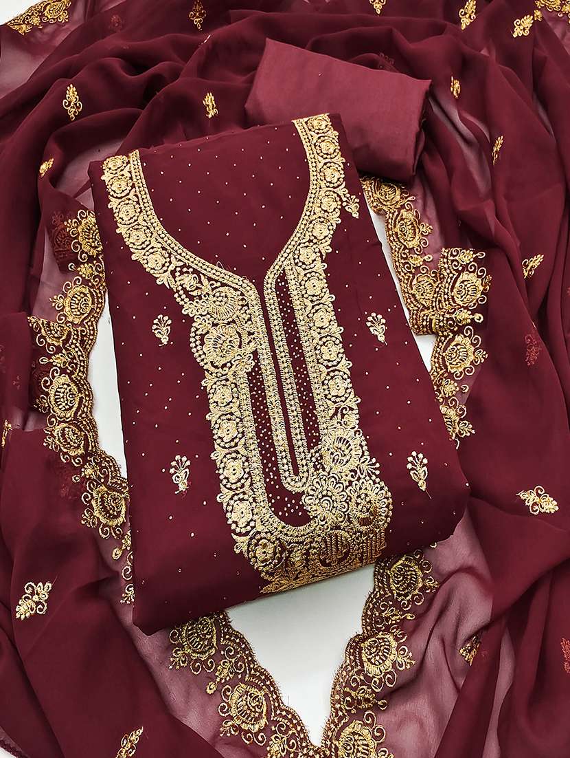 women solid with work embroidered unstitched suit set