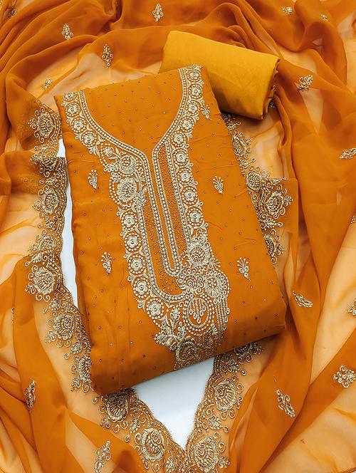 women solid with work embroidered unstitched suit set - 21986689 - Standard Image - 0