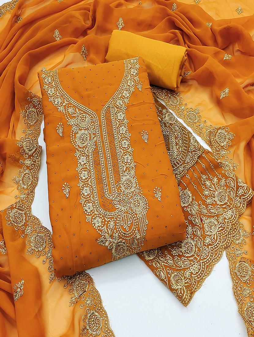 women solid with work embroidered unstitched suit set - 21986689 - Standard Image - 2