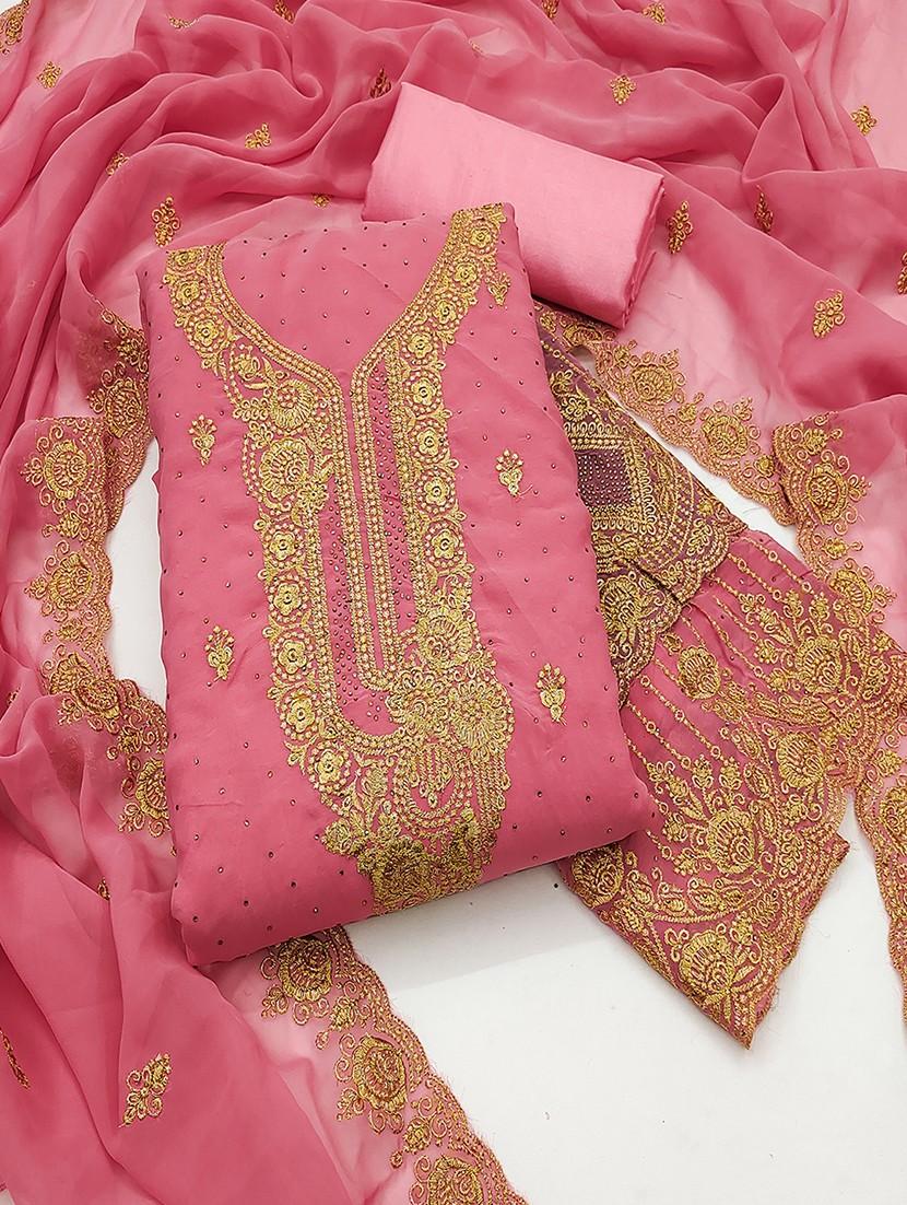 women solid with work embroidered unstitched suit set - 21986690 - Standard Image - 2
