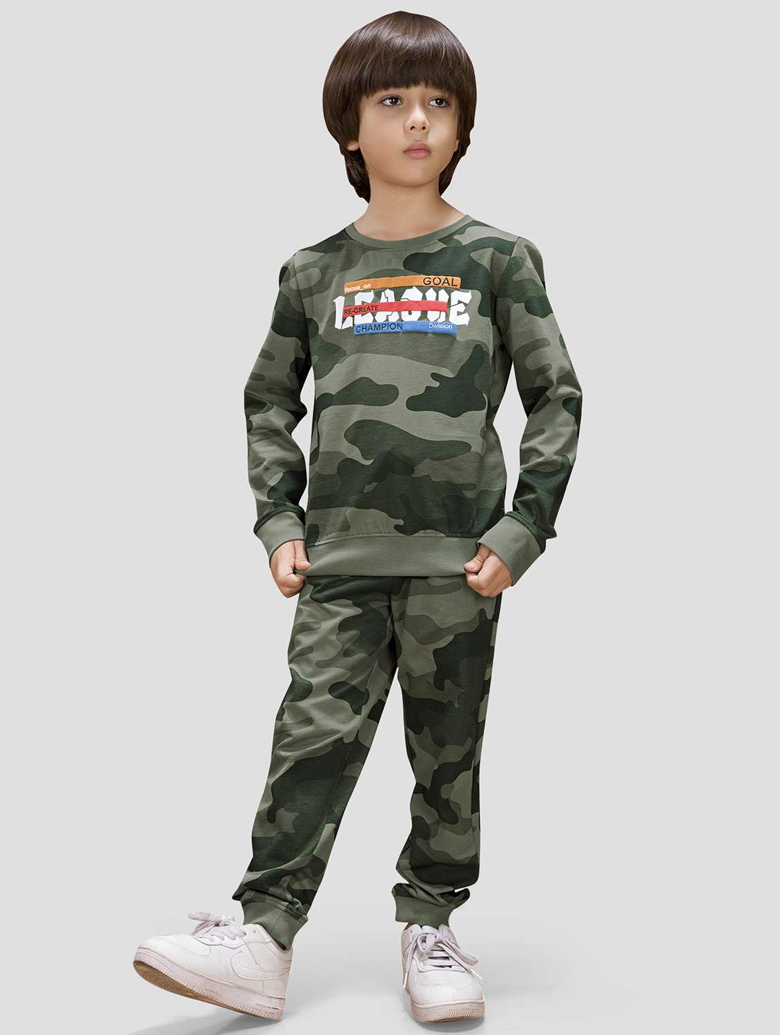 boys camouflage long sleeve t-shirt & jogger co ords set
