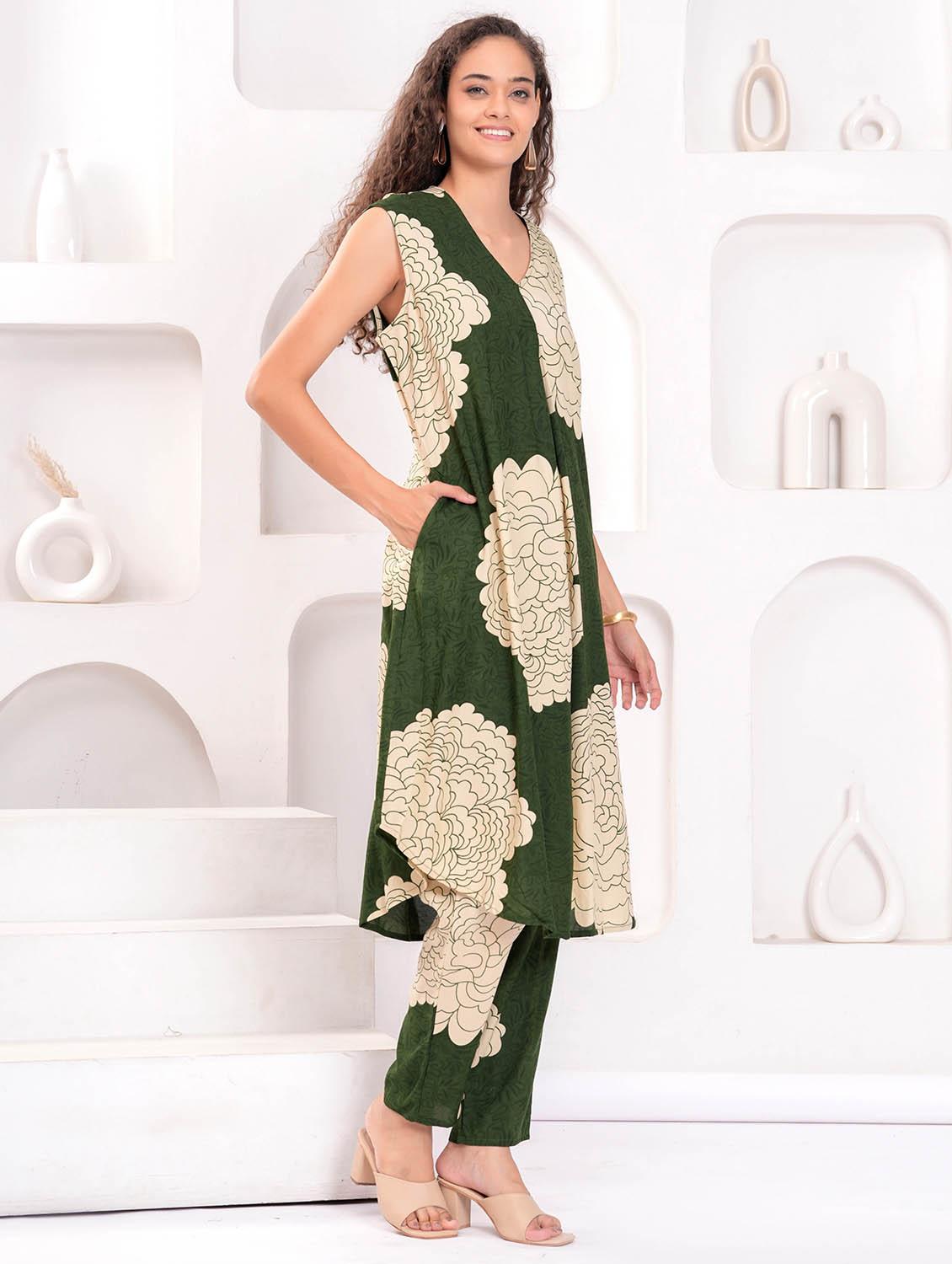 women bandhani print sleeveless kurta and pant set - 21986710 - Standard Image - 2