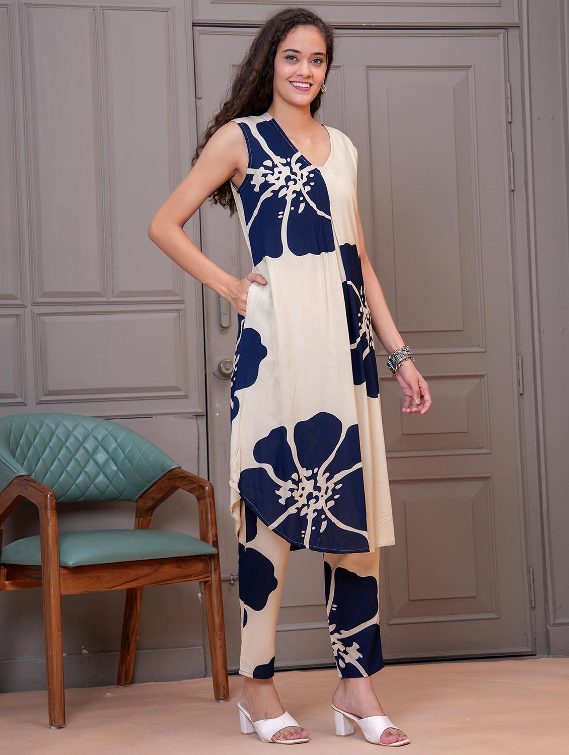 women bandhani print sleeveless kurta and pant set - 21986711 - Standard Image - 2
