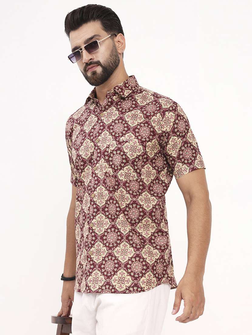 men printed short sleeve regular fit casual shirt