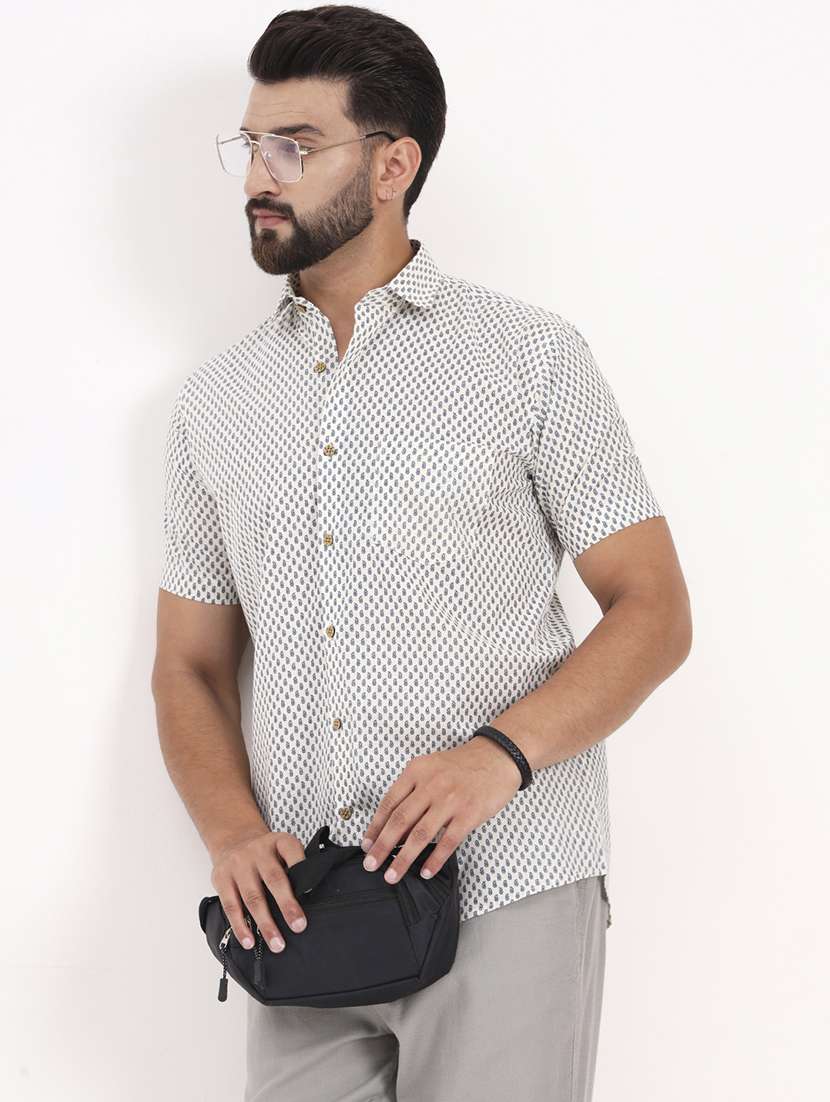 men printed short sleeve regular fit casual shirt