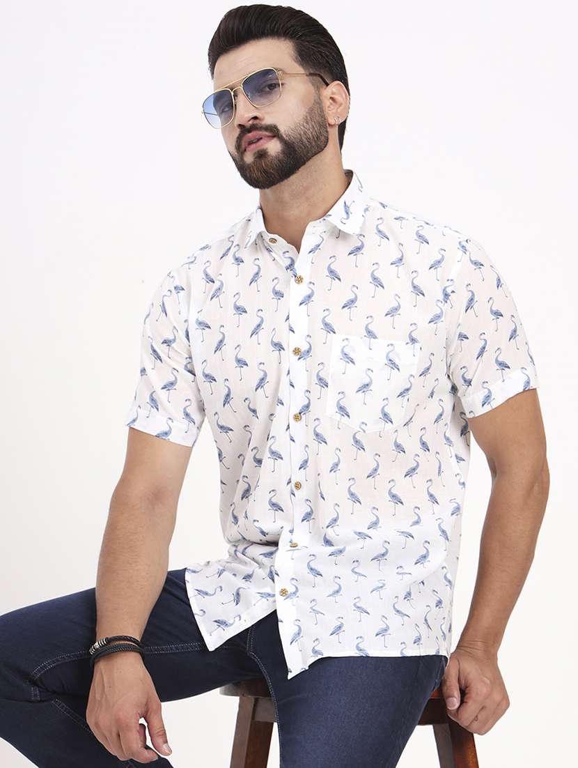 men printed short sleeve regular fit casual shirt