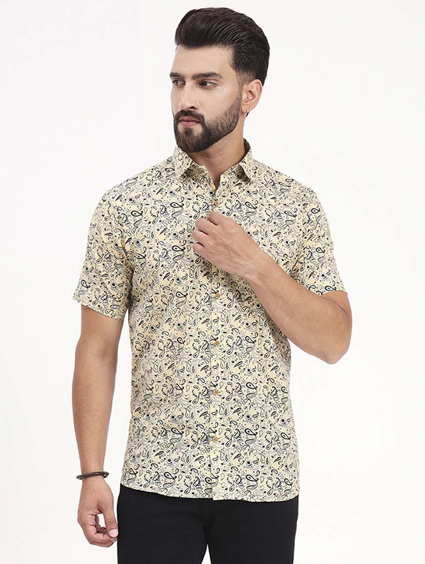 men printed short sleeve regular fit casual shirt