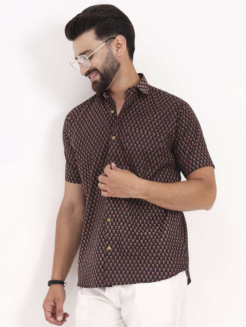 men printed short sleeve regular fit casual shirt