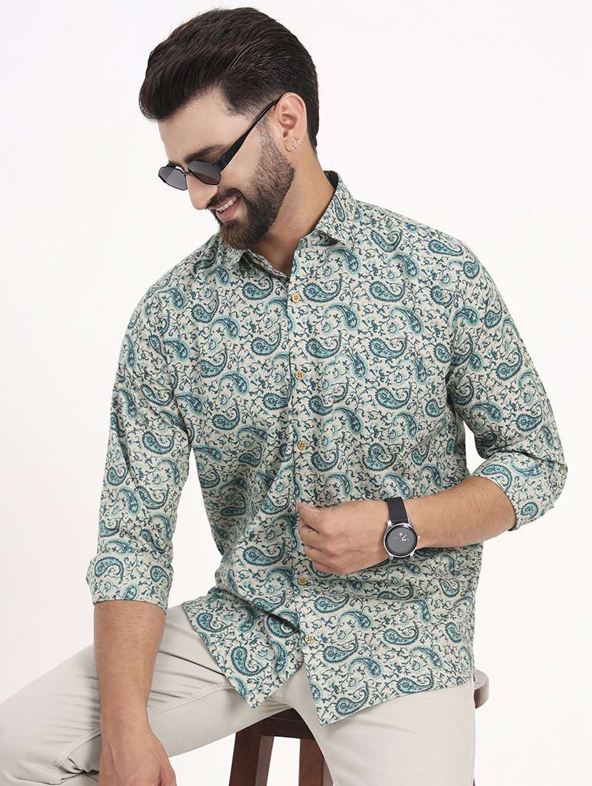 men printed long sleeve regular fit casual shirt