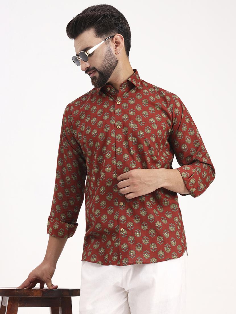 men printed long sleeve regular fit casual shirt