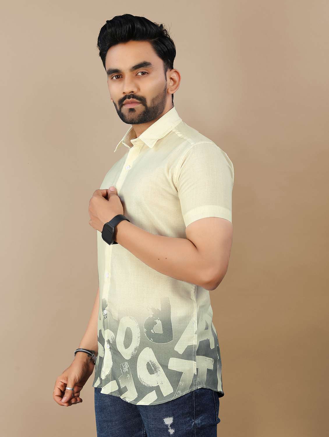 men printed short sleeve collared regular fit shirt - 21986757 -  Standard Image - 2