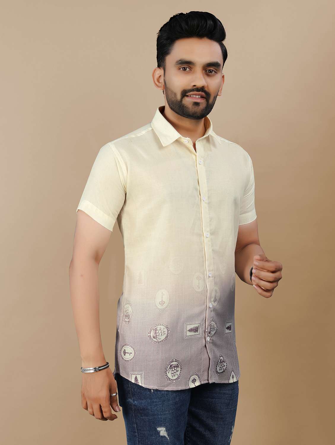 men printed short sleeve collared regular fit shirt - 21986760 - Standard Image - 2