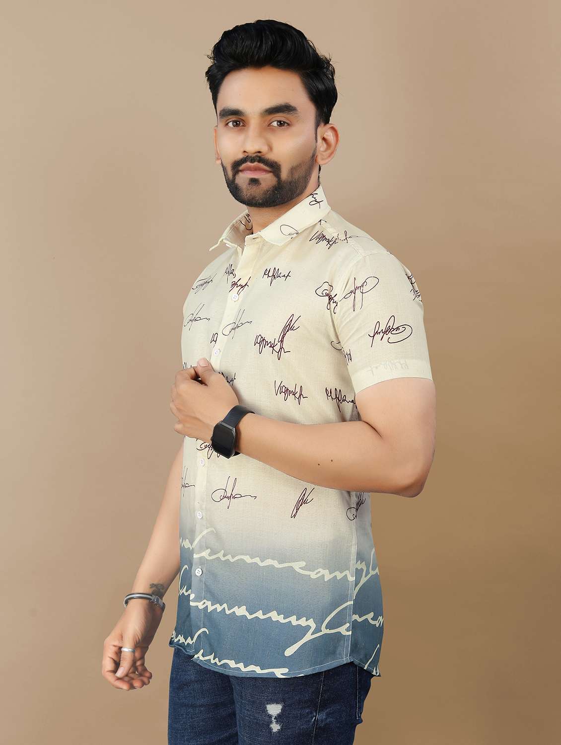 men printed short sleeve collared regular fit shirt - 21986764 - Standard Image - 2