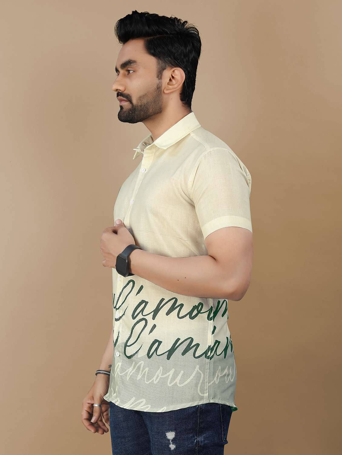 men printed short sleeve collared regular fit shirt - 21986766 - Standard Image - 2