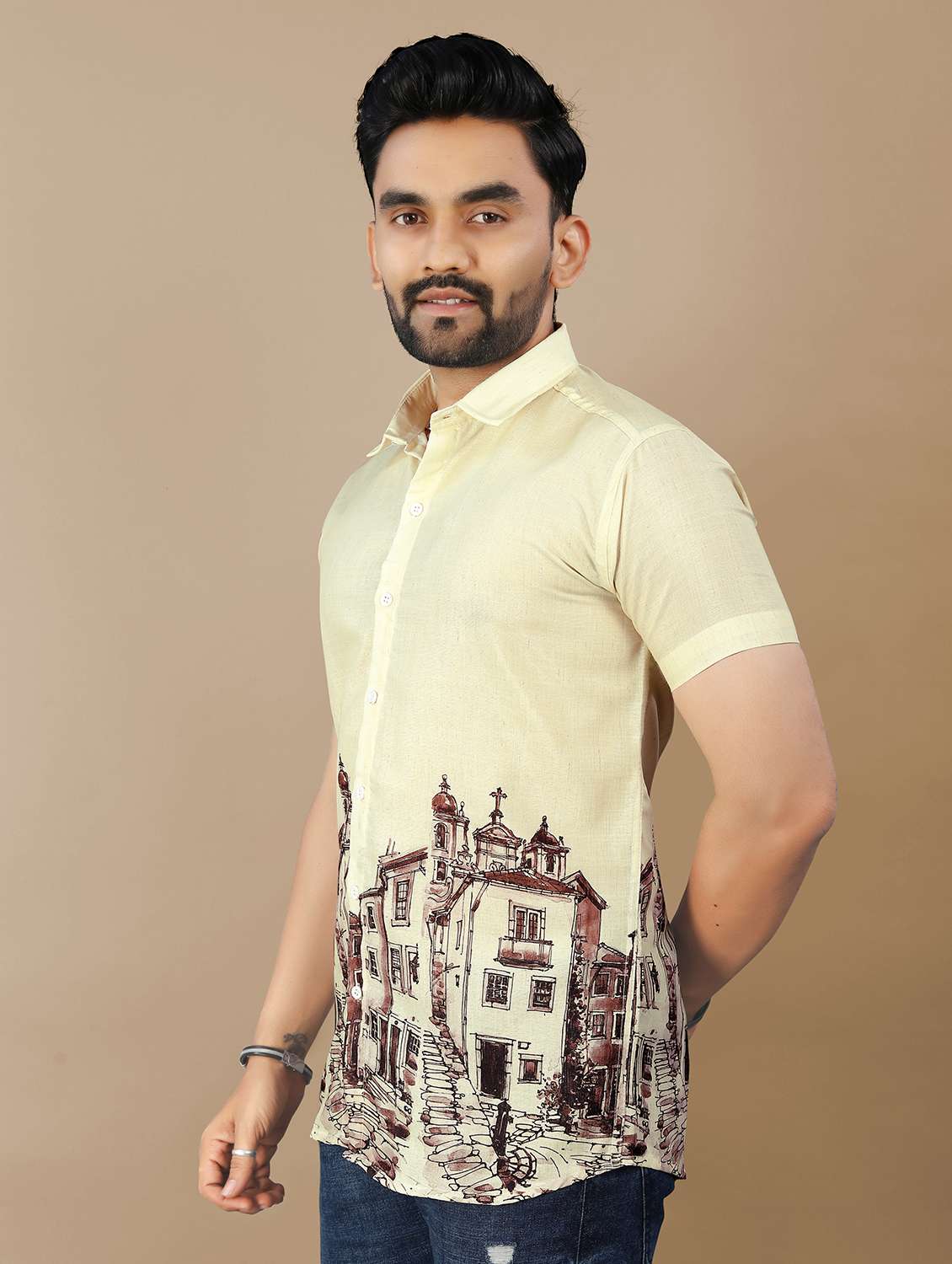 men printed short sleeve collared regular fit shirt - 21986767 - Standard Image - 2