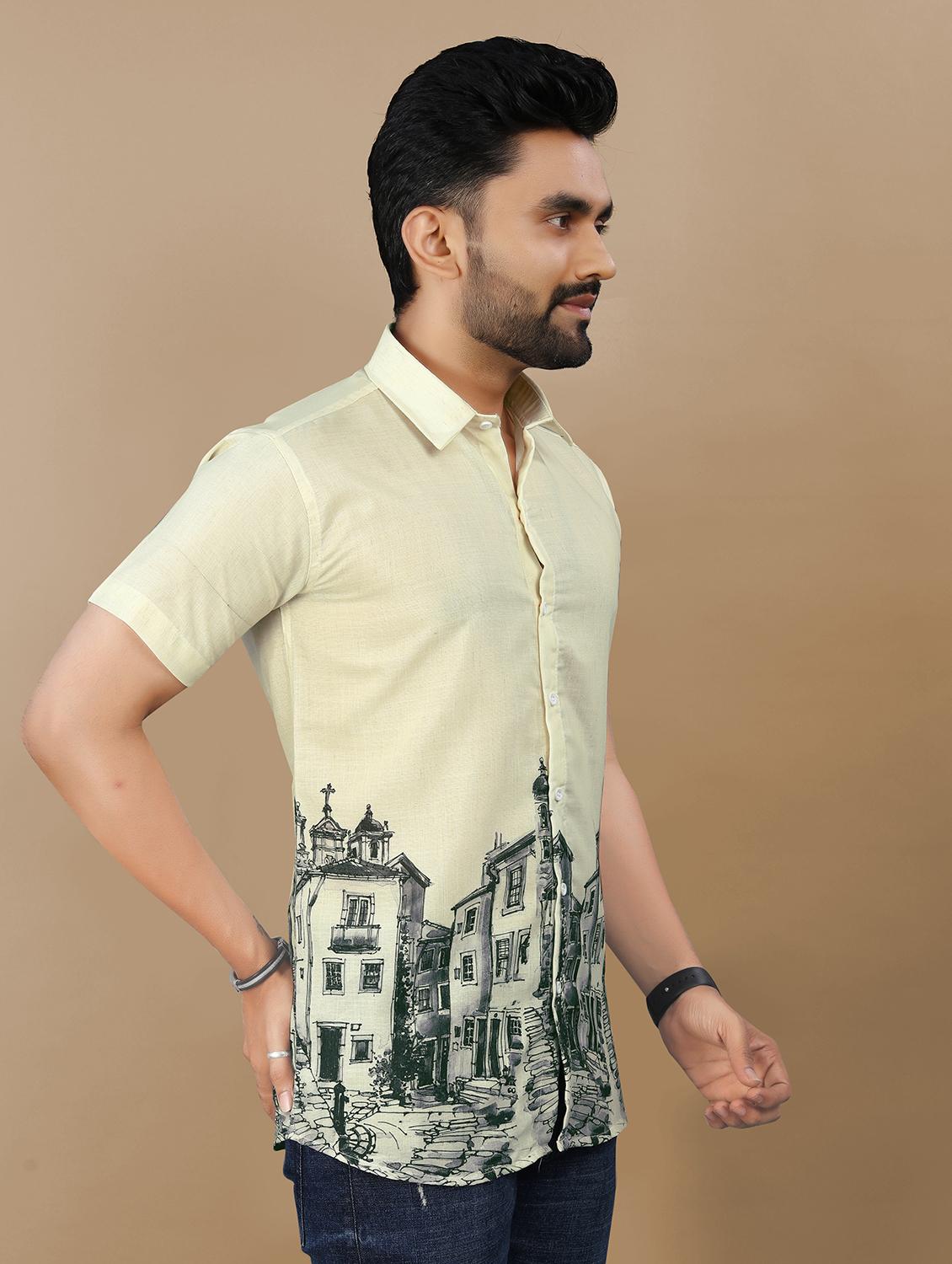 men printed short sleeve collared regular fit shirt - 21986768 - Standard Image - 2