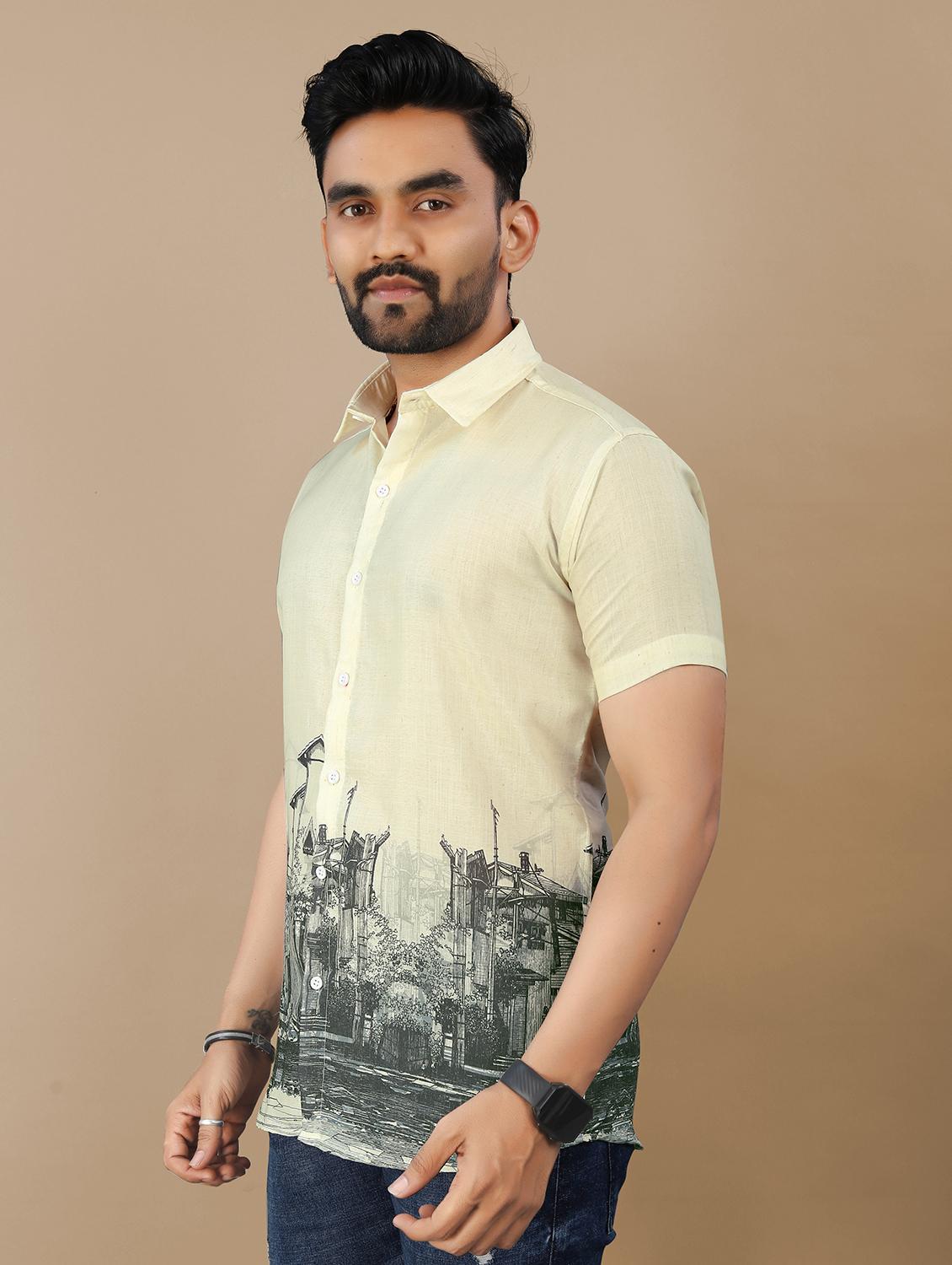 men printed short sleeve collared regular fit shirt - 21986769 - Standard Image - 2
