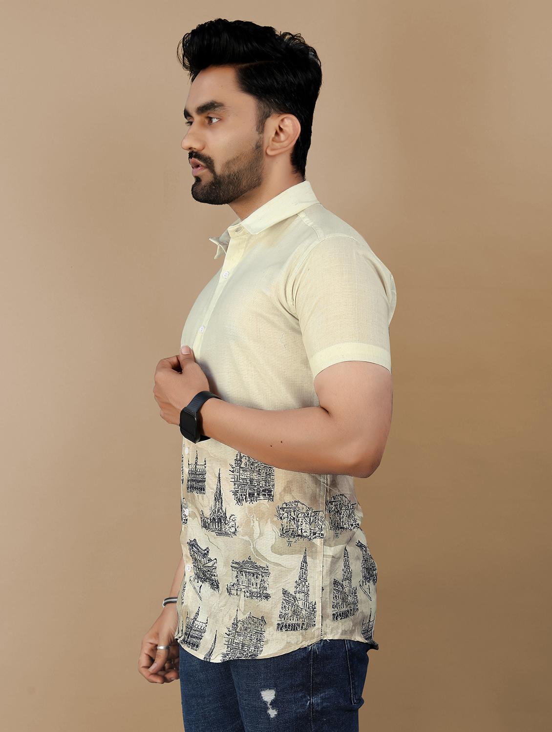 men printed short sleeve collared regular fit shirt - 21986771 - Standard Image - 2