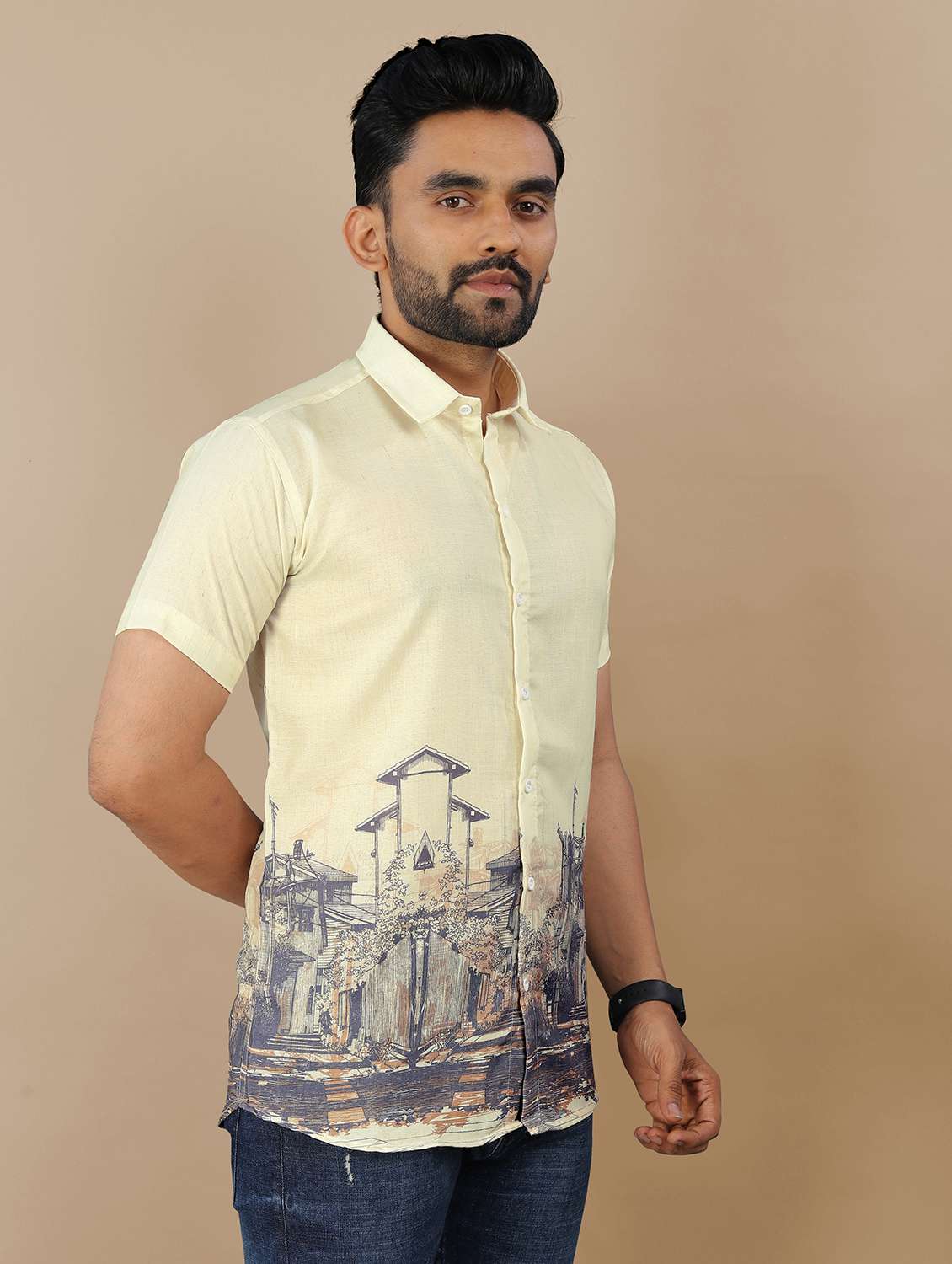 men printed short sleeve collared regular fit shirt - 21986772 -  Standard Image - 2