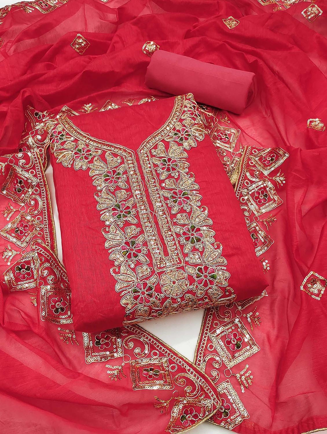 women solid with work embroidered unstitched suit set - 21986779 - Zoom Image - 0