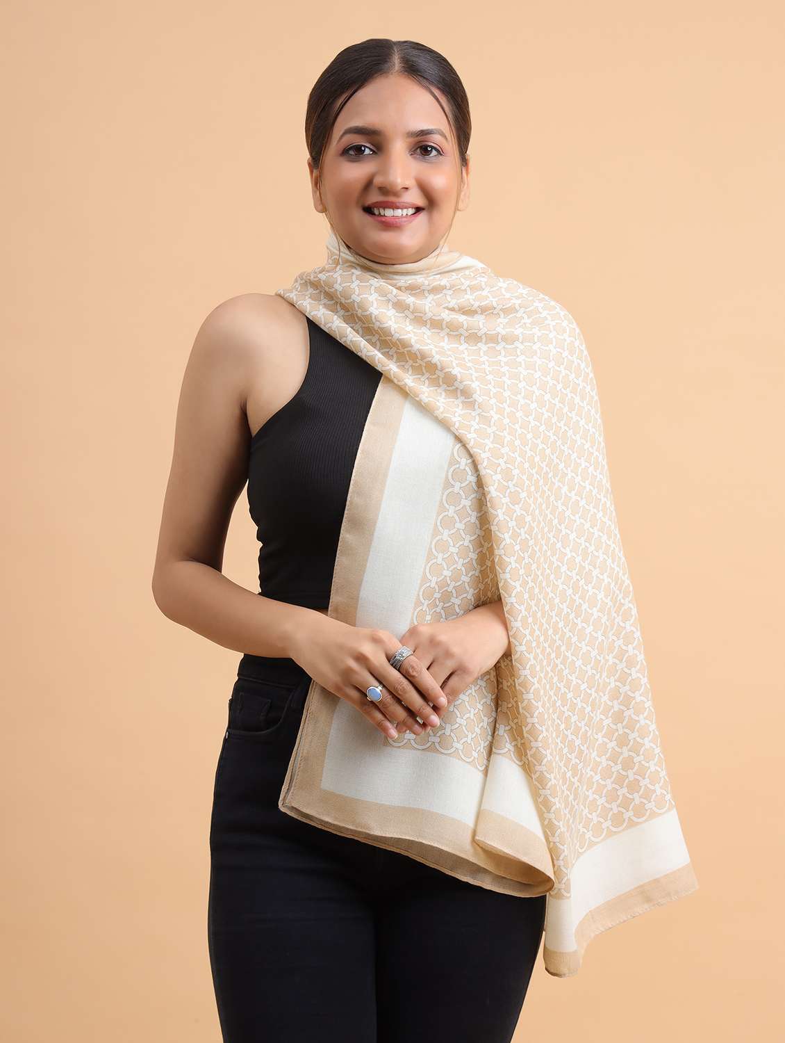 women beige geometric print casual scarf - 21986804 -  Standard Image - 2