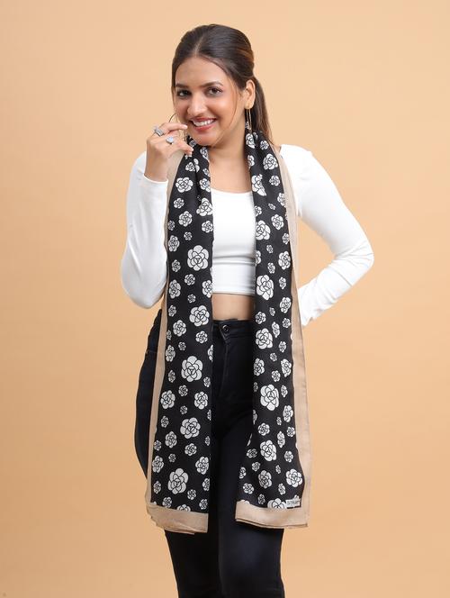 floral print black & beige scarf - 21986821 - Standard Image - 0