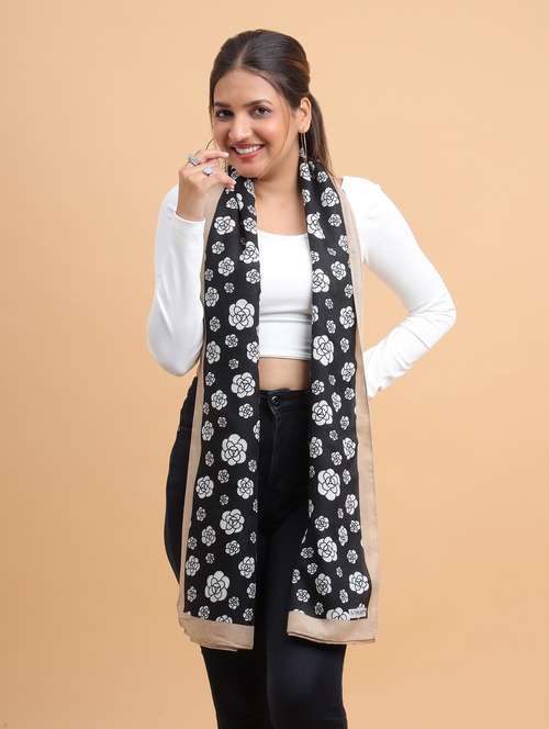 floral print black & beige scarf
