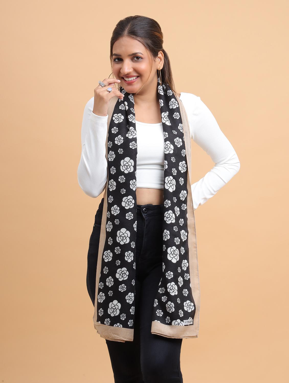 floral print black & beige scarf - 21986821 - Zoom Image - 0
