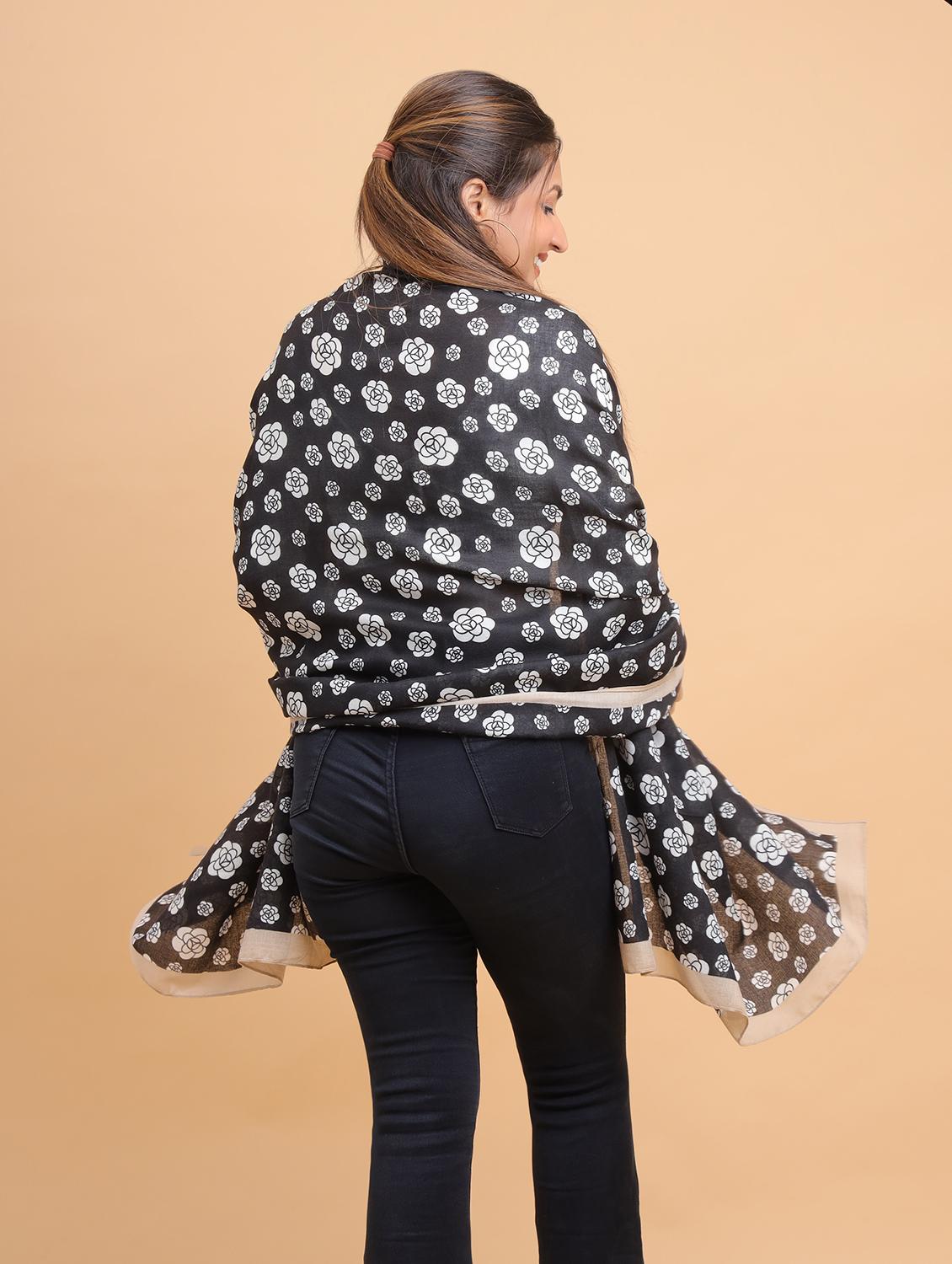floral print black & beige scarf - 21986821 - Standard Image - 2