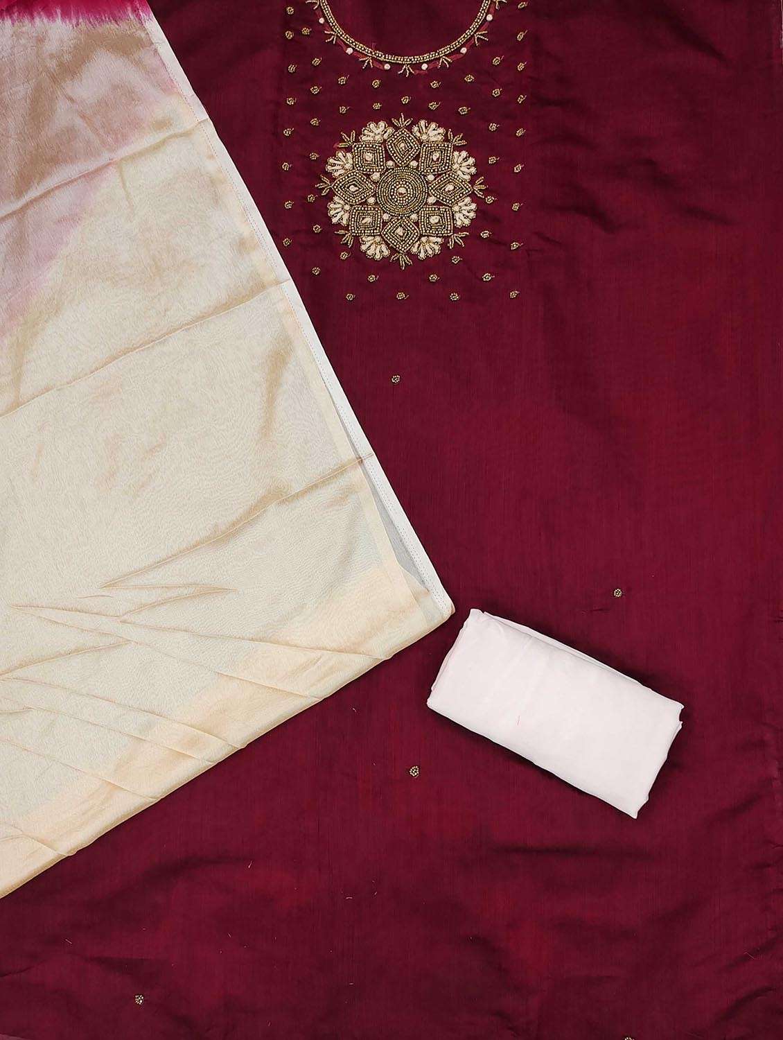 women solid with work embellished unstitched suit set - 21986850 -  Standard Image - 2