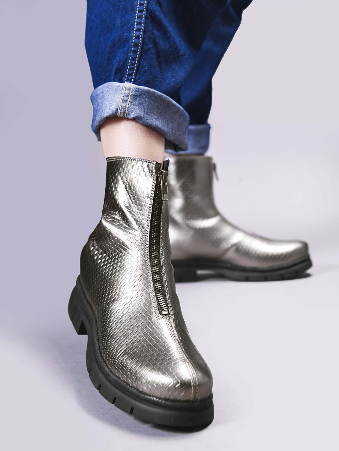 women metallic textured ankle length boots - 21986867 - Standard Image - 2