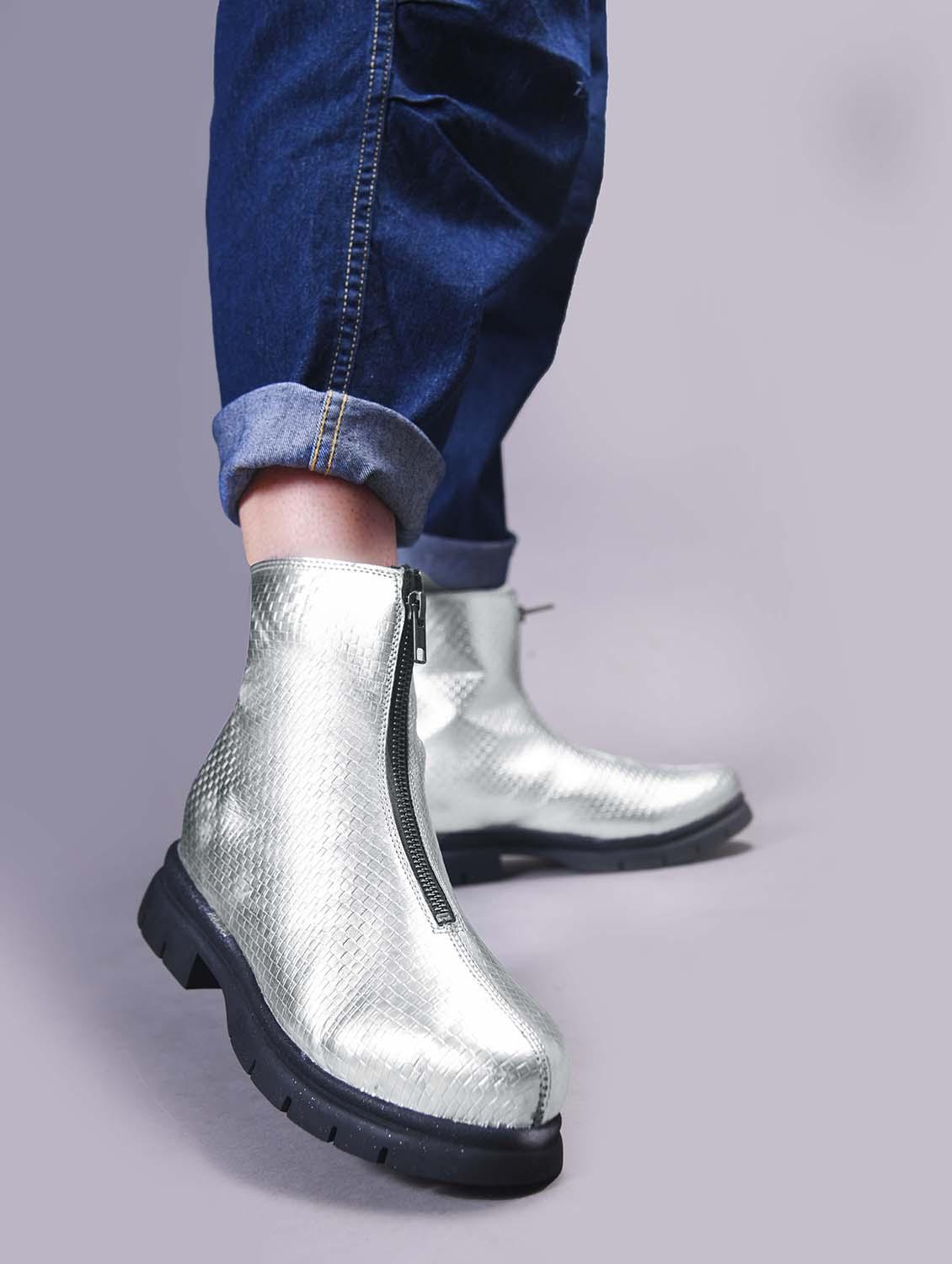 women silver textured ankle length boots - 21986868 - Standard Image - 7