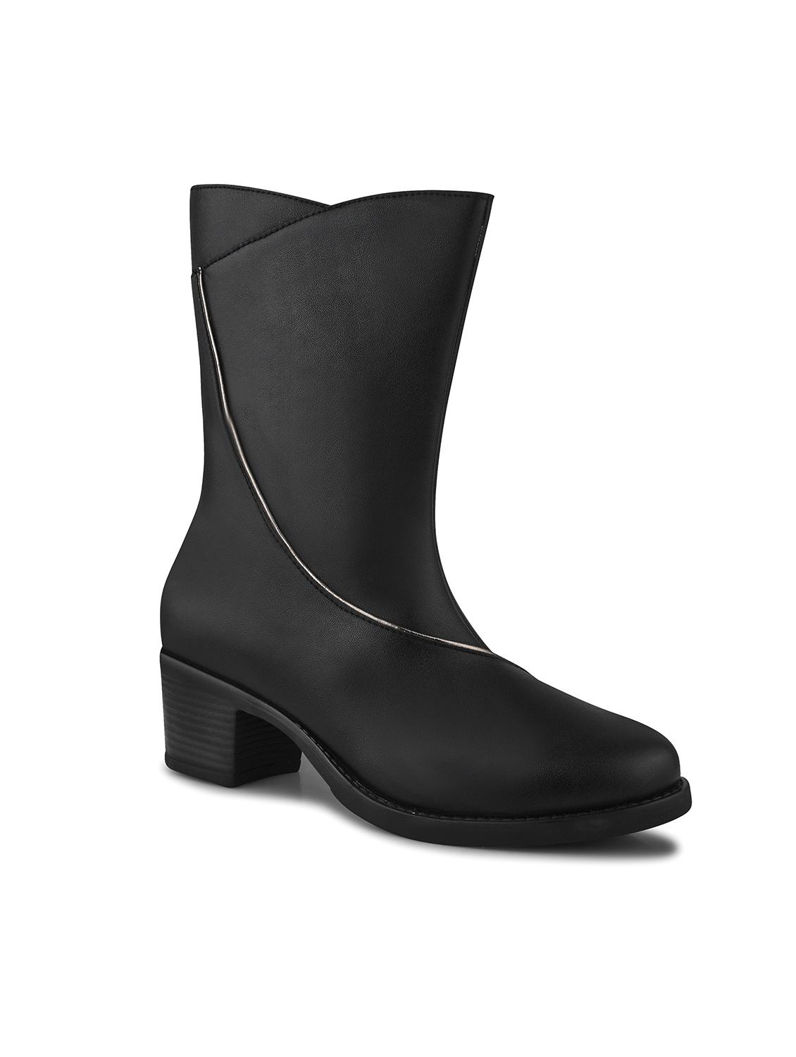 women black solid block heel calf length boots - 21986869 - Standard Image - 2